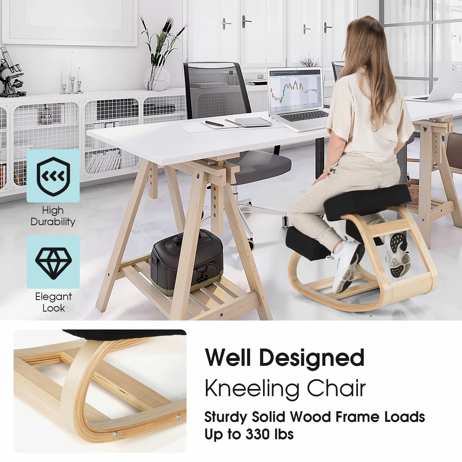 Giantex Kneeling Chair, Wood Posture Chair w/Soft Cushion