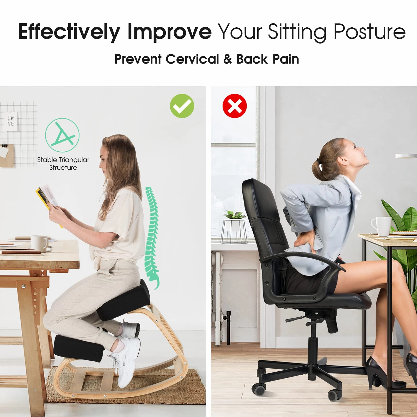 Giantex Kneeling Chair, Wood Posture Chair w/Soft Cushion