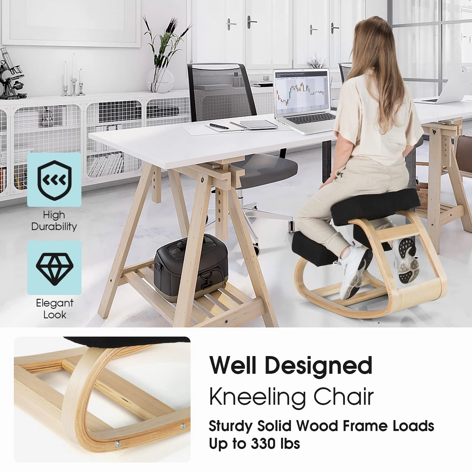 Giantex Kneeling Chair, Wood Posture Chair w/Soft Cushion