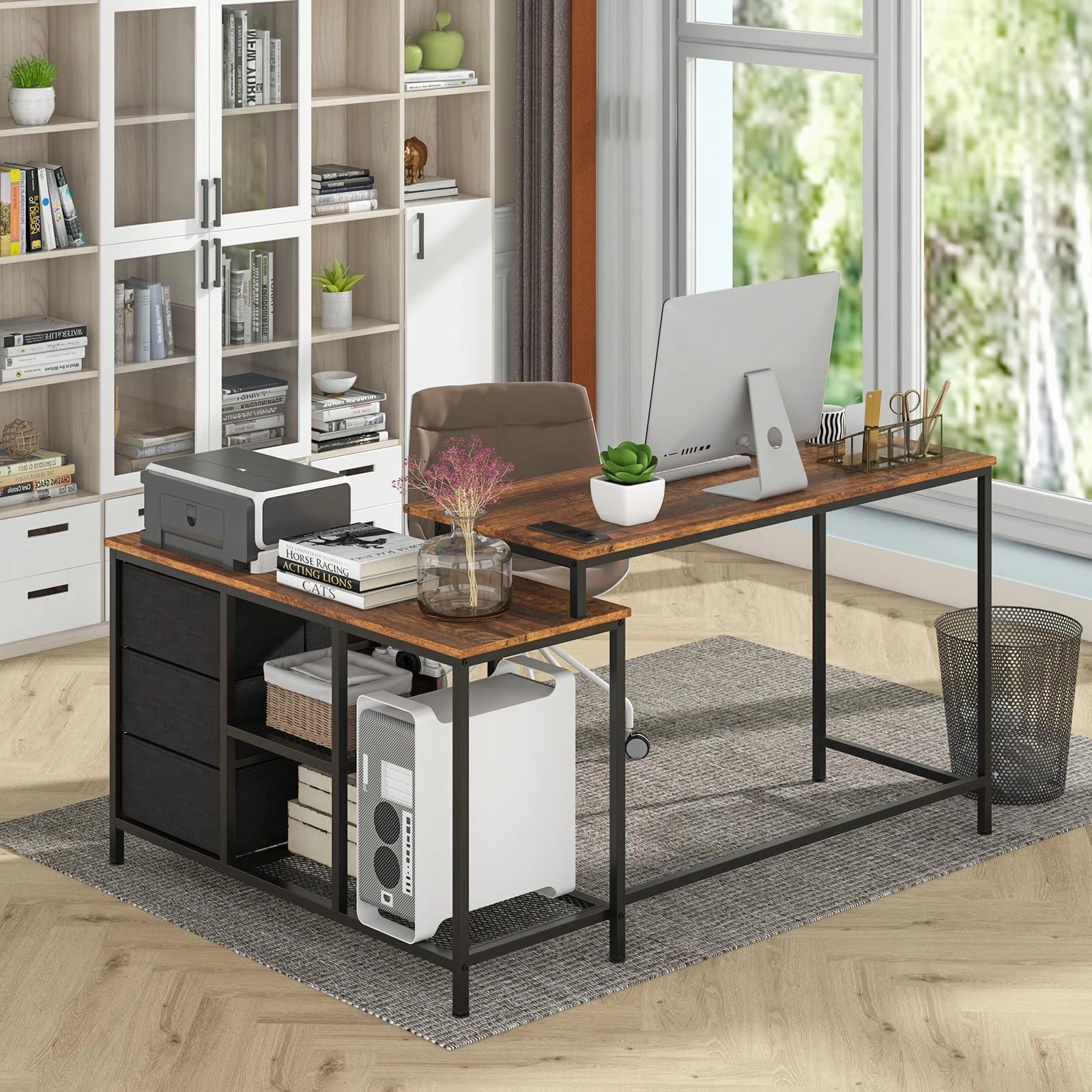 Giantex L Shaped Computer Desk with Drawers
