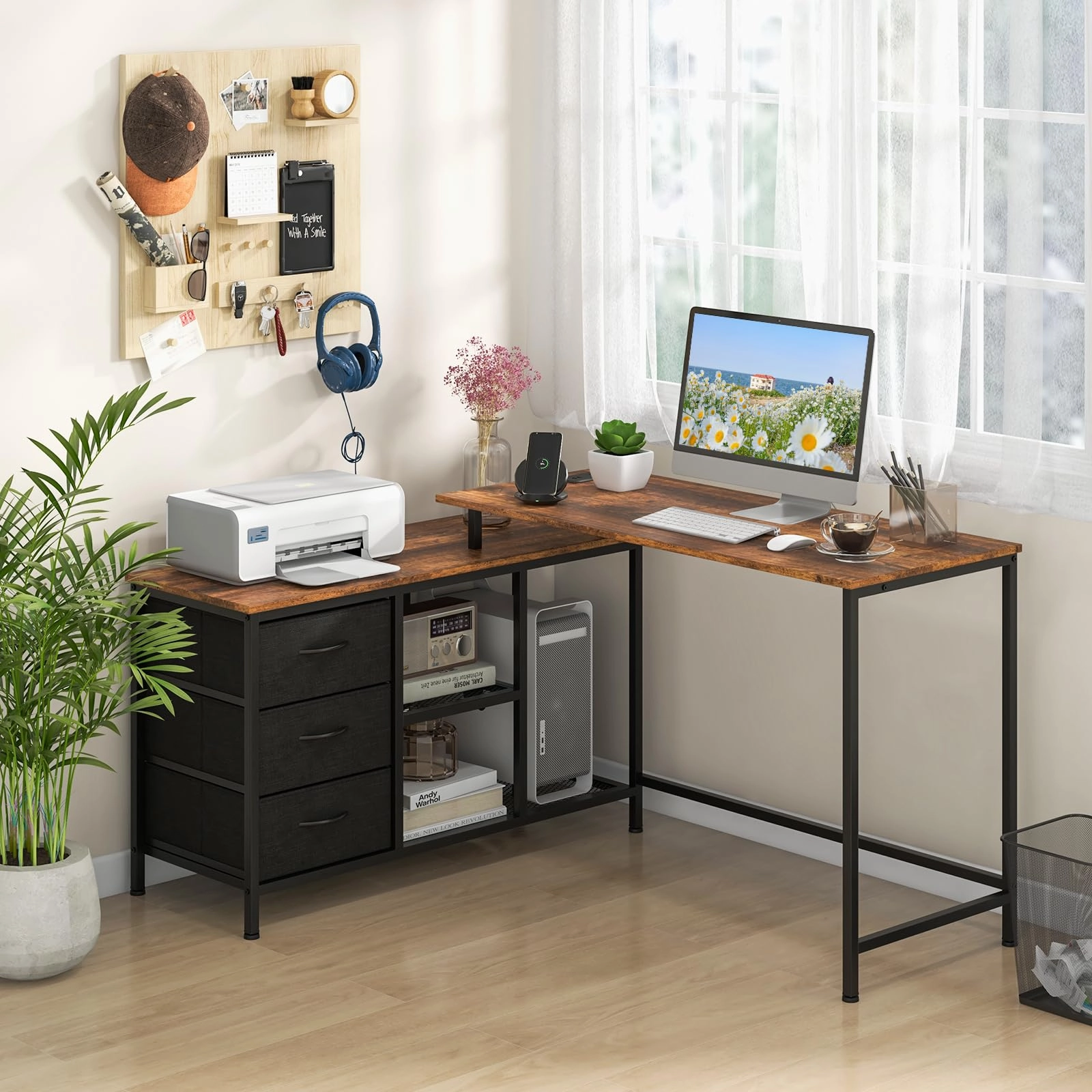 Giantex L Shaped Computer Desk with Drawers