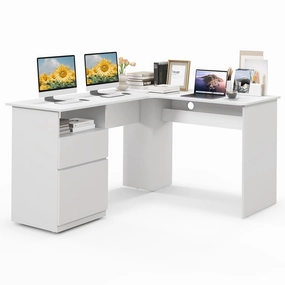 Giantex L Shaped Computer Desk with Drawers, 59" Corner Desk Workstation with Storage Shelf & Cable Holes patio decor, garden accessories
