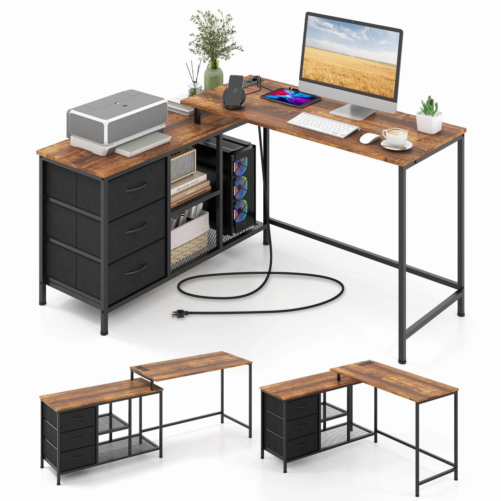 Giantex L Shaped Computer Desk with Drawers patio decor, garden accessories