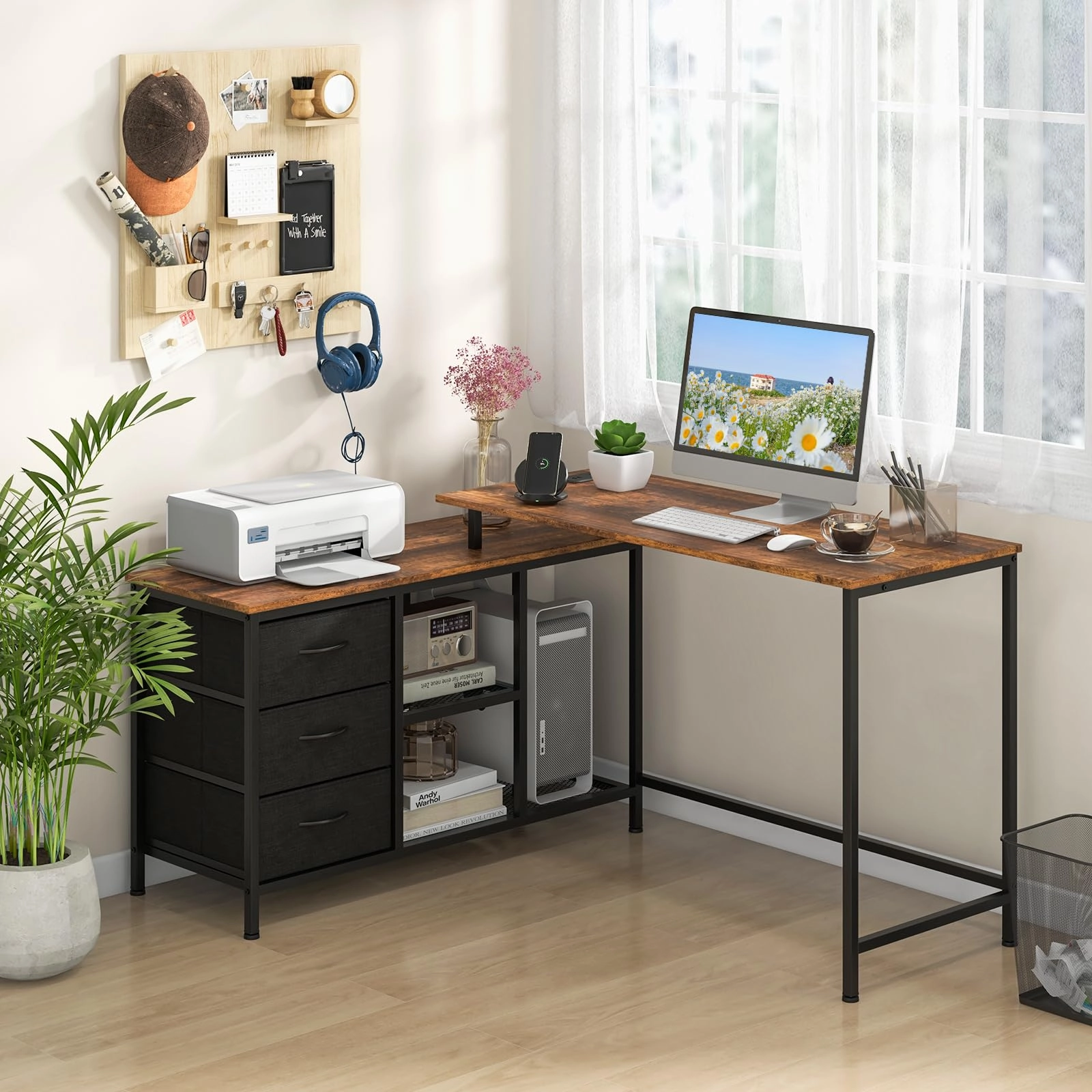 Giantex L Shaped Computer Desk with Drawers