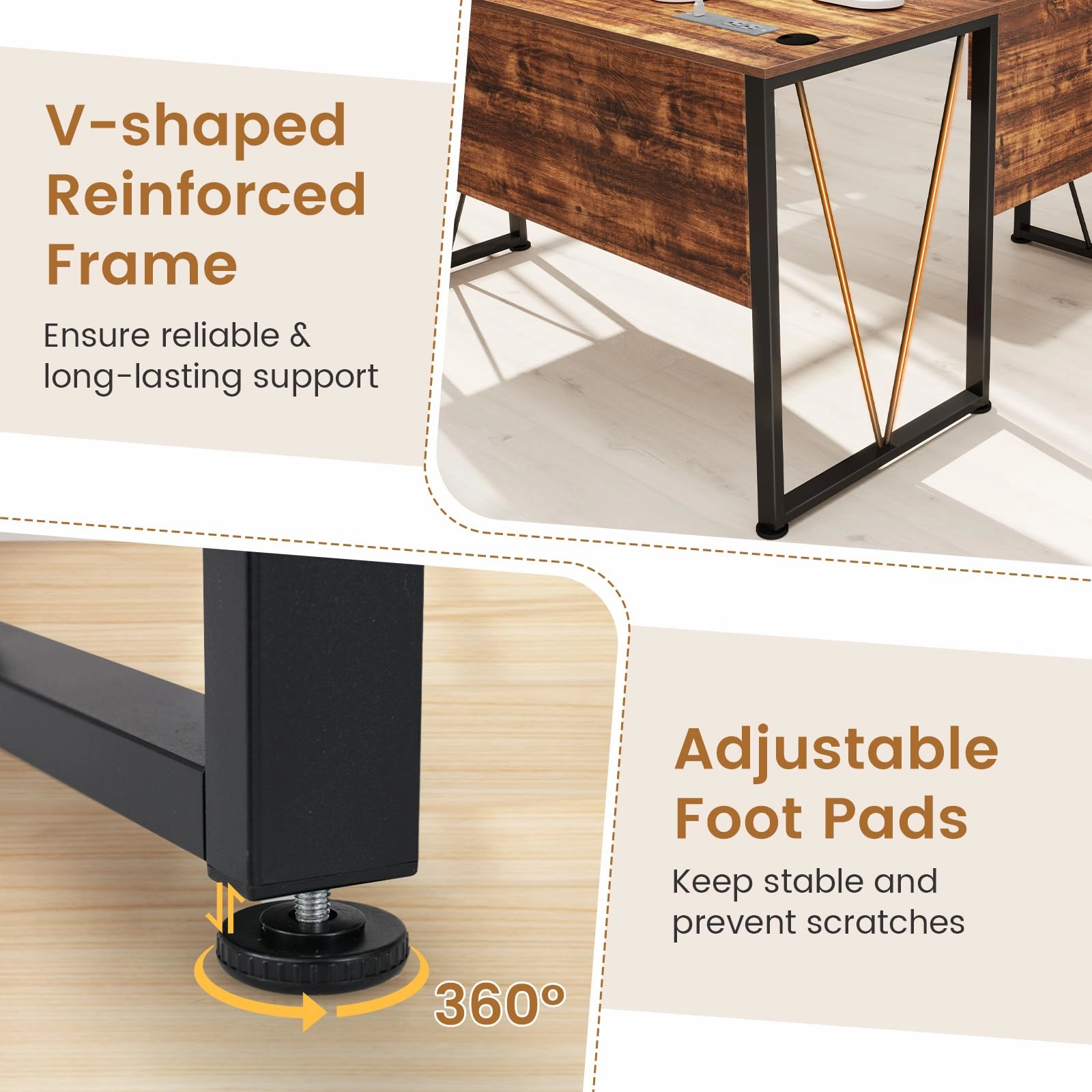 Giantex L Shaped Desk with Drawers, 59 Large Computer Desk with Power Outlet