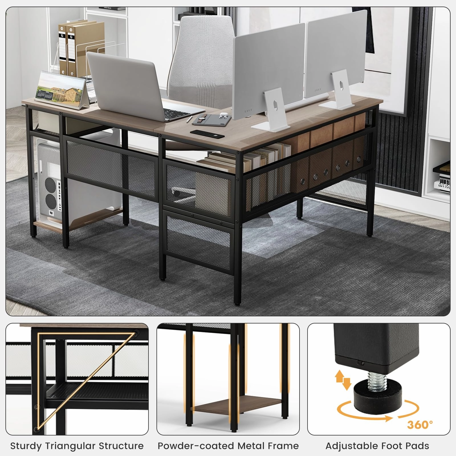 Giantex L Shaped Desk with Power Outlets & USB Ports