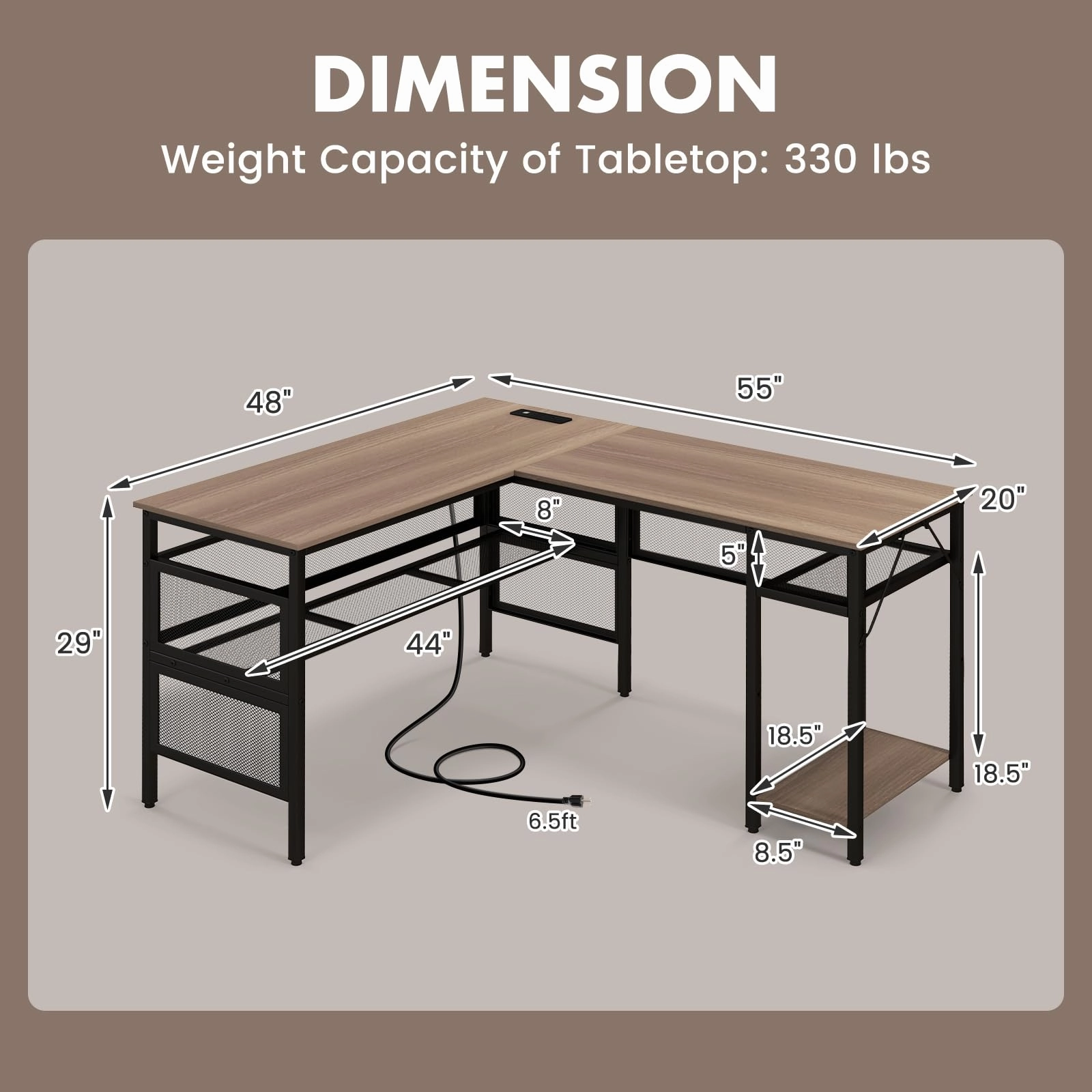 Giantex L Shaped Desk with Power Outlets & USB Ports