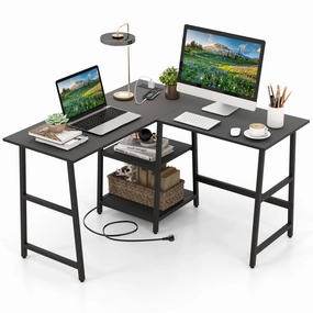 Giantex L Shaped Desk with Power Outlets & USB Ports, 48" Corner Gaming Desk with 2 Tier Storage Shelves outdoor dining set, patio table