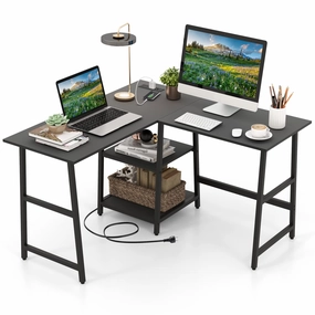 Giantex L Shaped Desk with Power Outlets & USB Ports, 48" Corner Gaming Desk with 2 Tier Storage Shelves patio decor, garden accessories