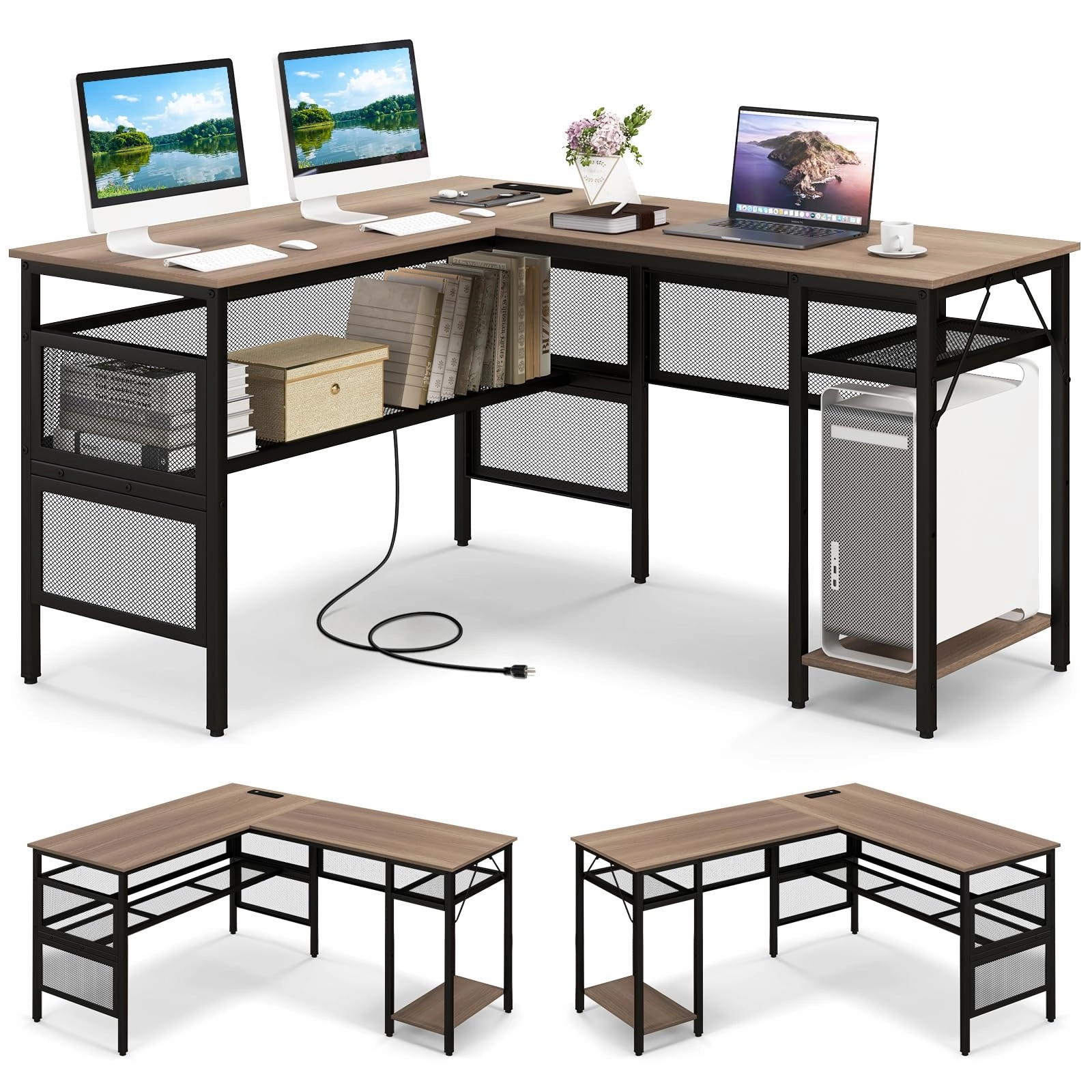 Giantex L Shaped Desk with Power Outlets & USB Ports patio decor, garden accessories