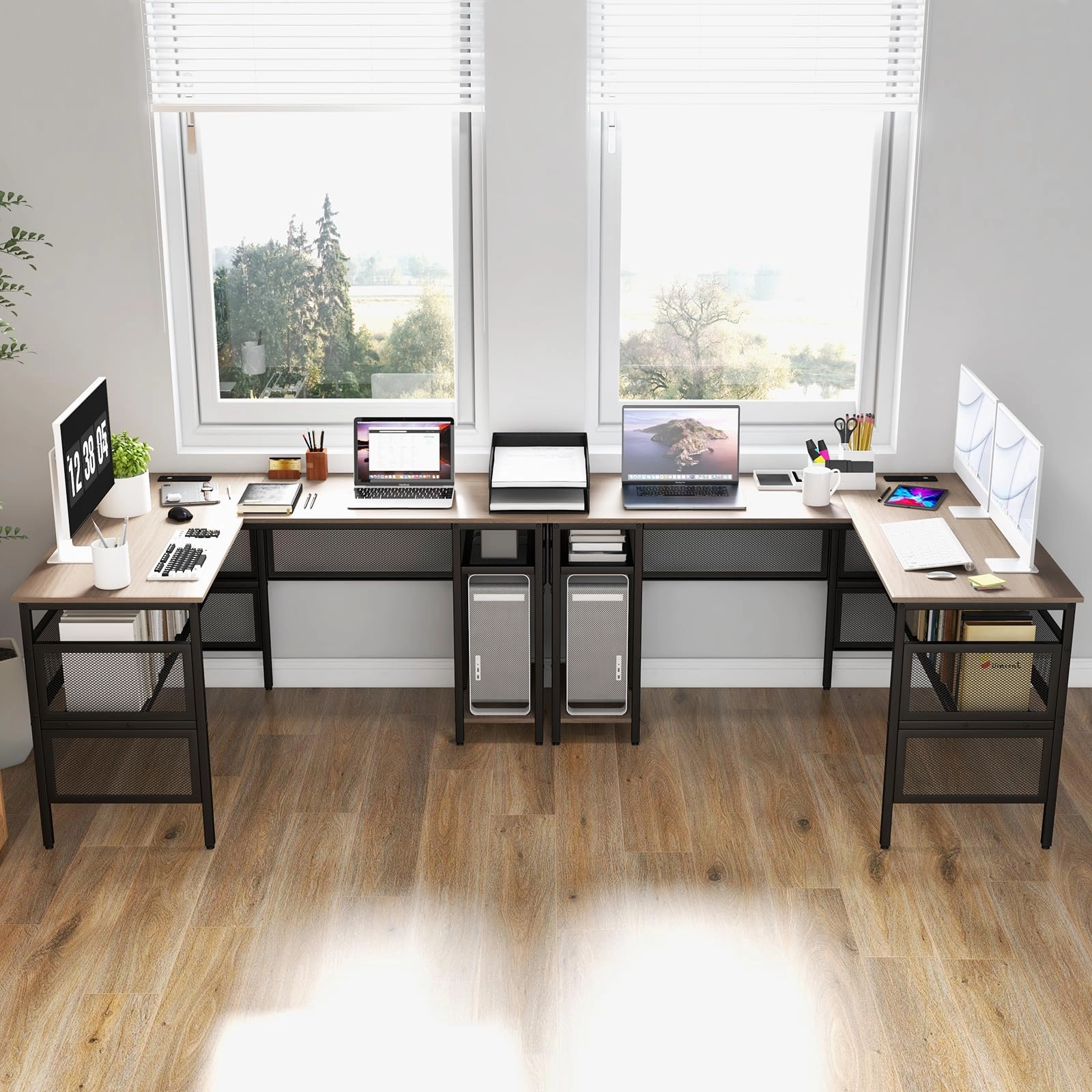 Giantex L Shaped Desk with Power Outlets & USB Ports