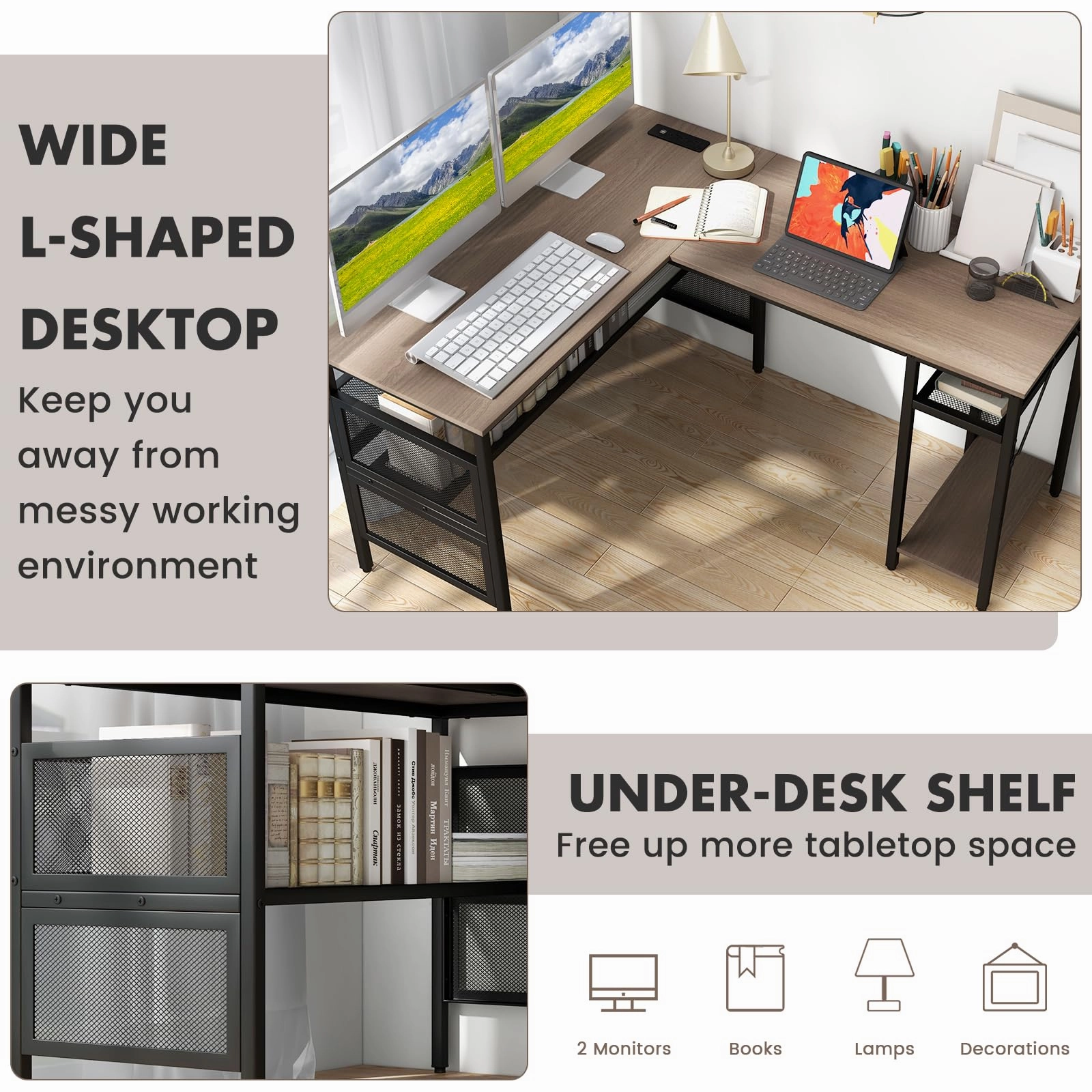 Giantex L Shaped Desk with Power Outlets & USB Ports