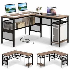 Giantex L Shaped Desk with Power Outlets & USB Ports patio decor, garden accessories