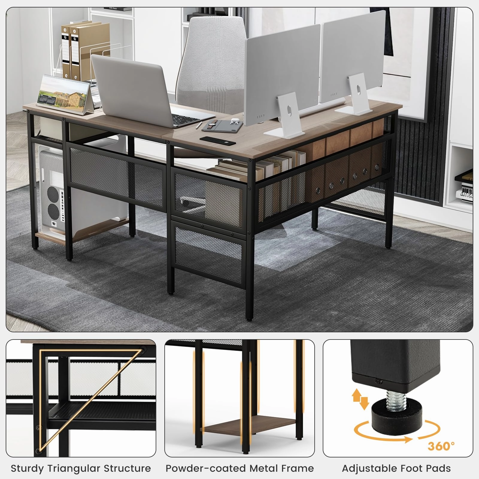 Giantex L Shaped Desk with Power Outlets & USB Ports