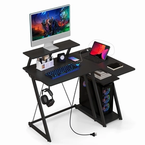 Giantex L Shaped Gaming Desk with Outlets & USB Ports, Small Computer Desk with Monitor Shelf patio decor, garden accessories