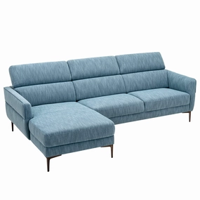 Giantex L-Shaped Sofa Couch, 3-Seat Upholstered Sofa with Wide Chaise Lounge, Adjustable Headrest, Blue sectional sofa, corner couch