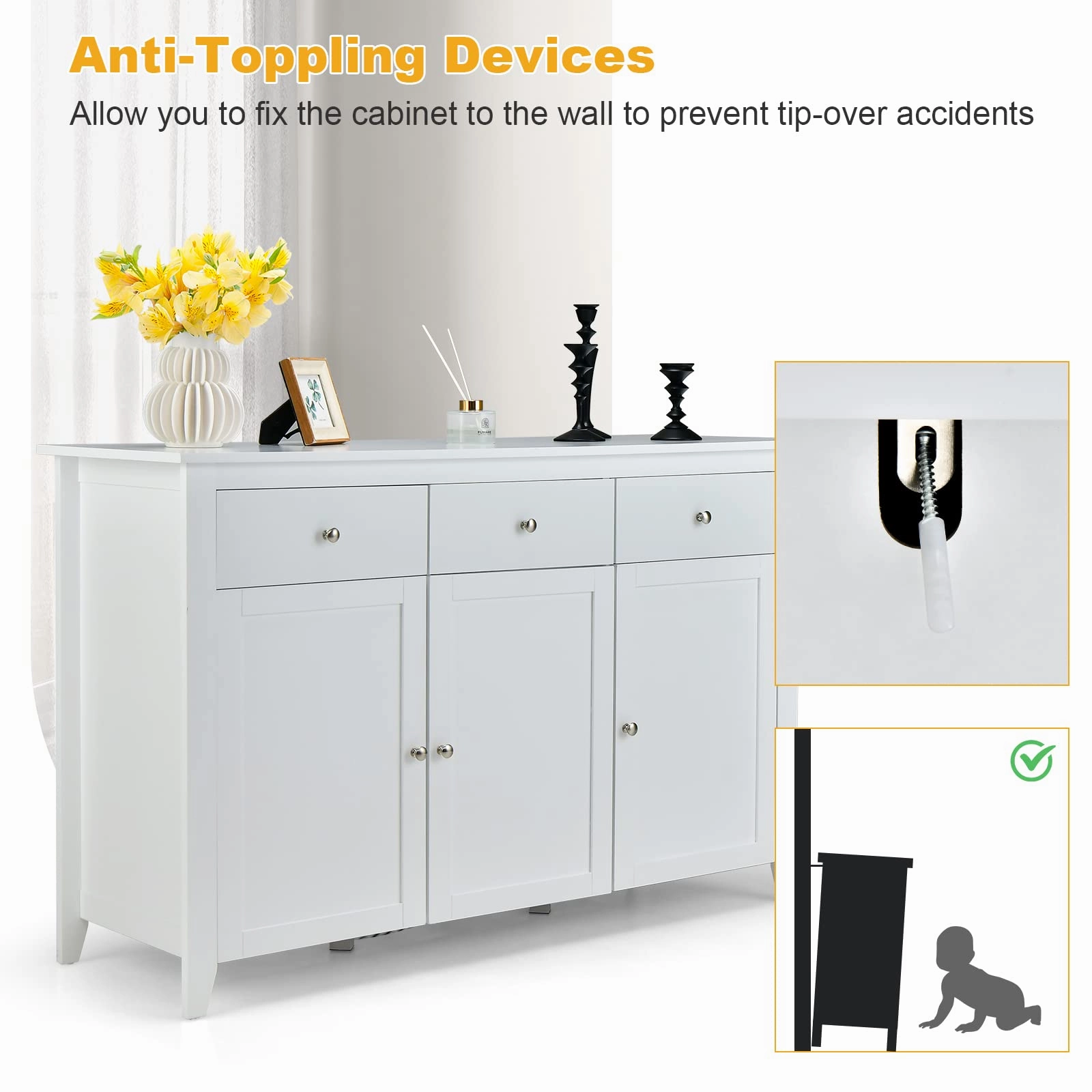 Giantex Large Buffet Cabinet with 3 Storage Drawers