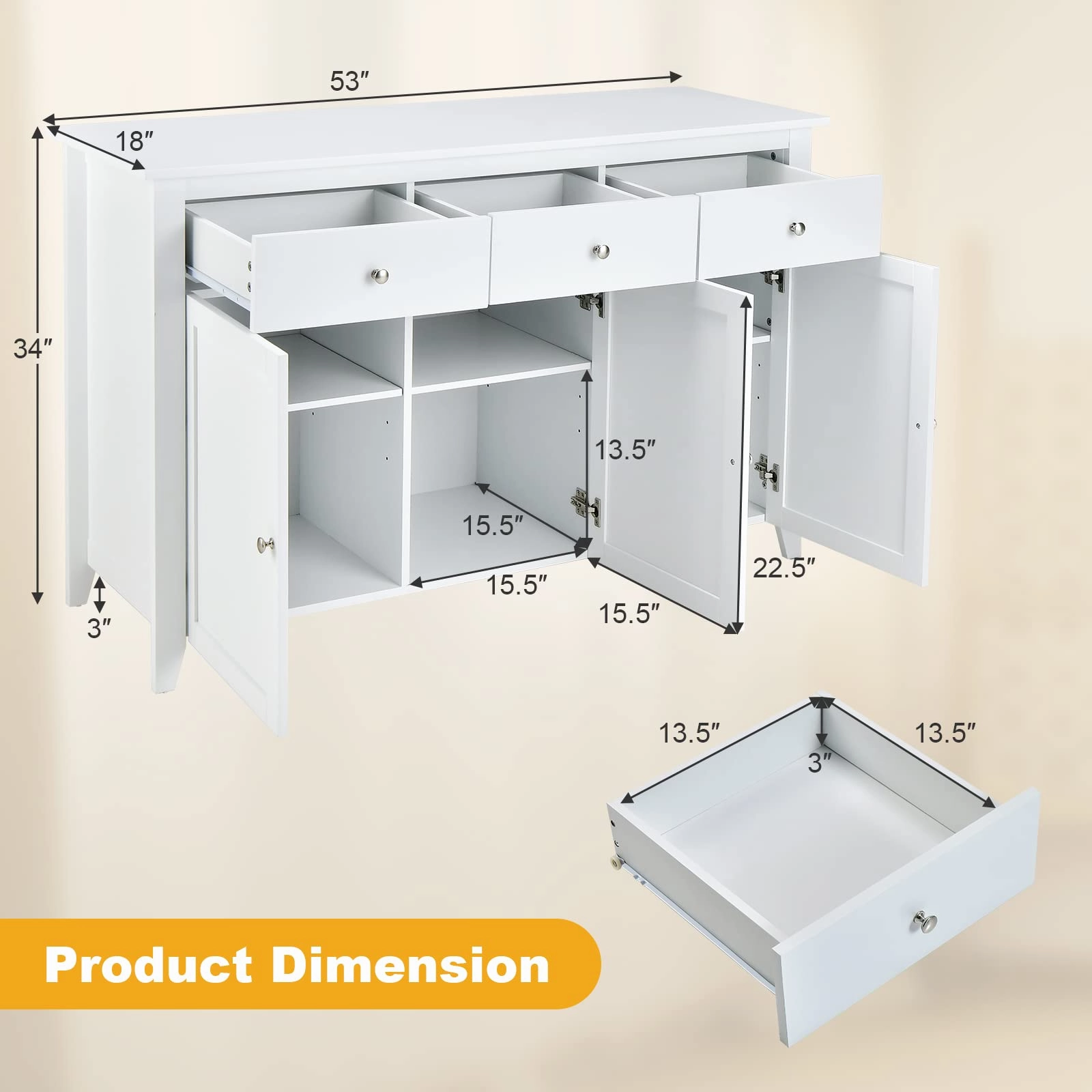 Giantex Large Buffet Cabinet with 3 Storage Drawers