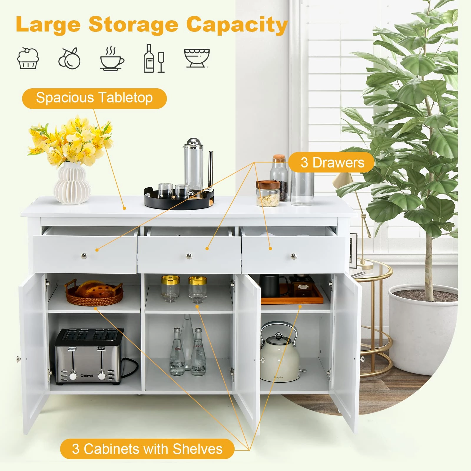Giantex Large Buffet Cabinet with 3 Storage Drawers