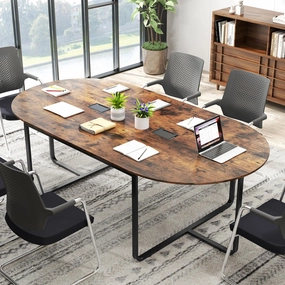 Giantex Large Oval Meeting Table for 10 to 12 People with Dual Cable Holes and Metal Legs outdoor dining set, patio table