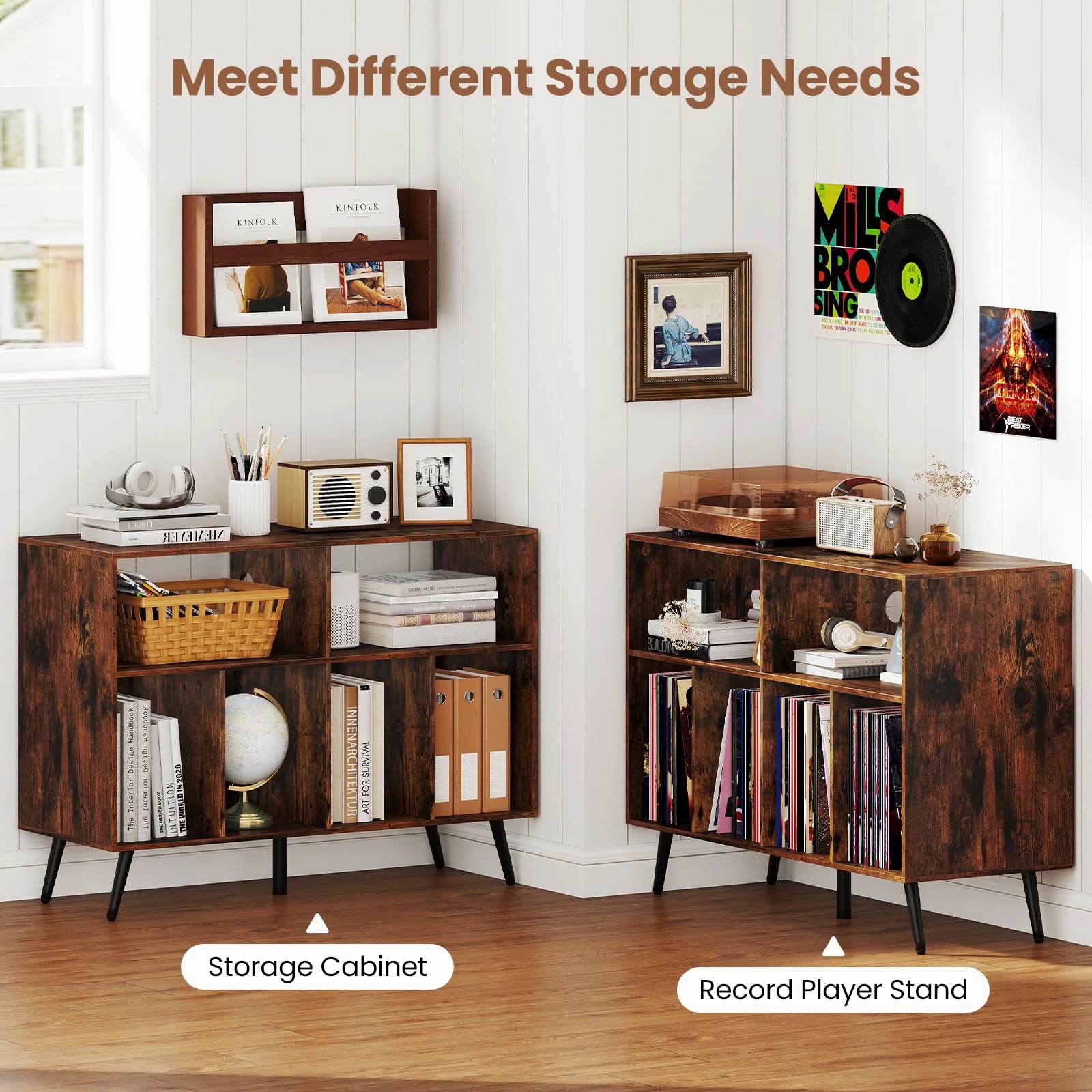 Giantex Large Record Player Stand with Charging Station