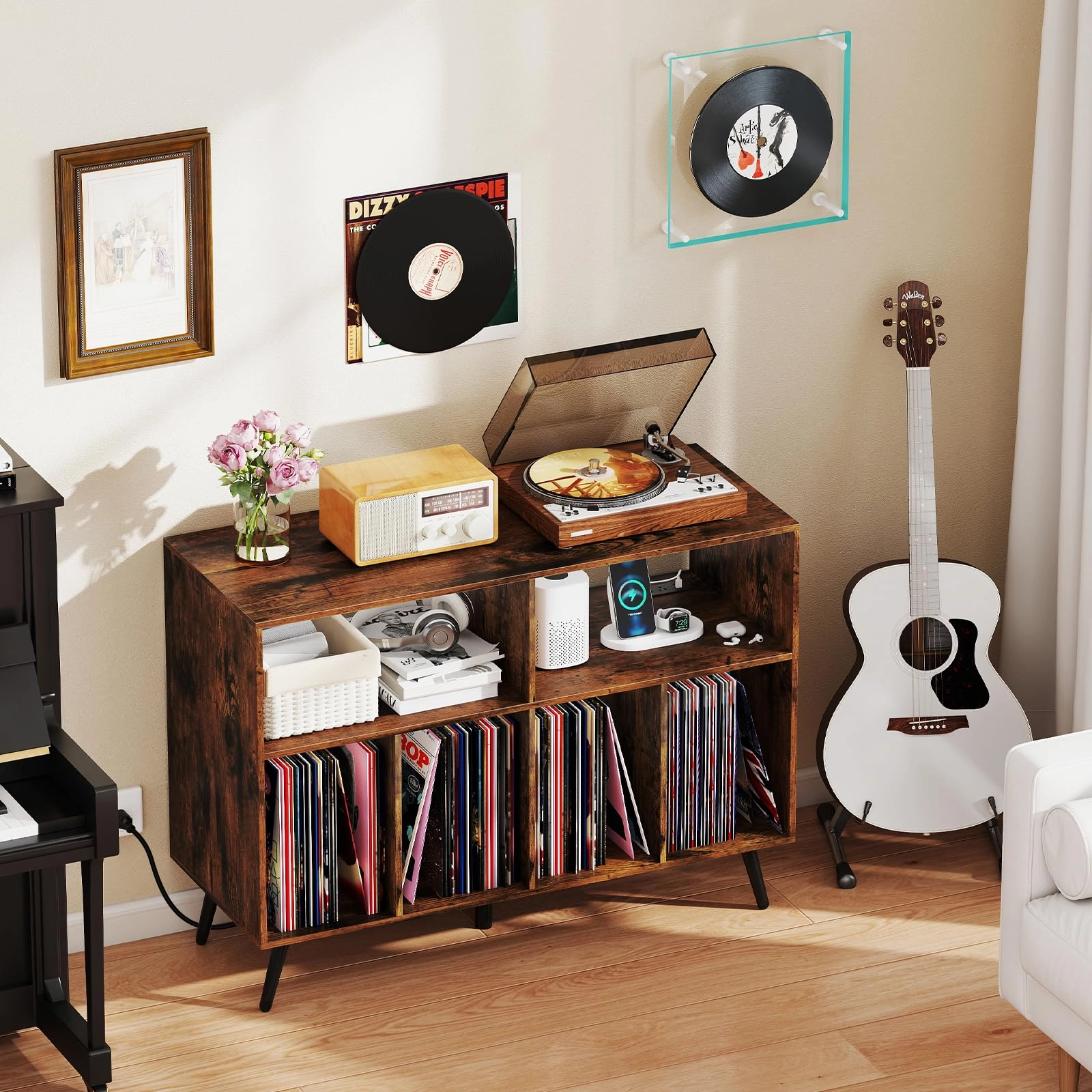 Giantex Large Record Player Stand with Charging Station