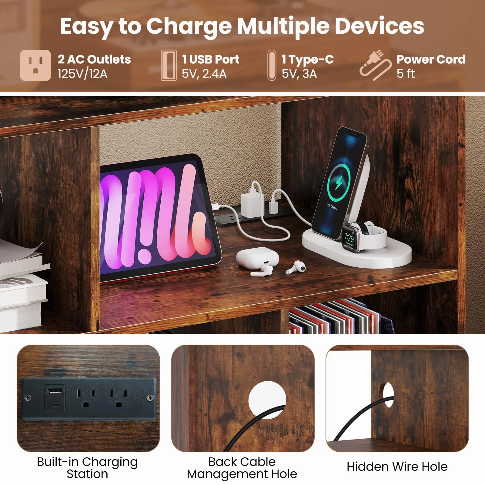 Giantex Large Record Player Stand with Charging Station