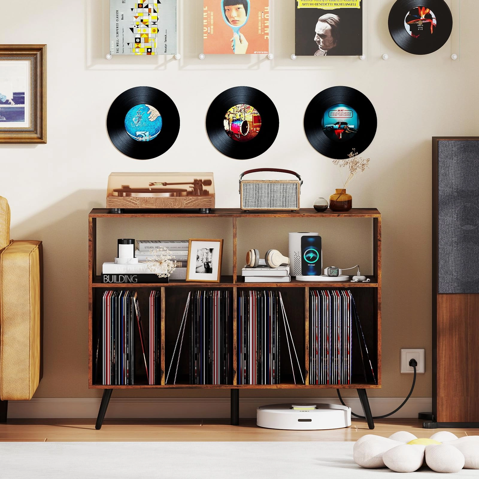 Giantex Large Record Player Stand with Charging Station