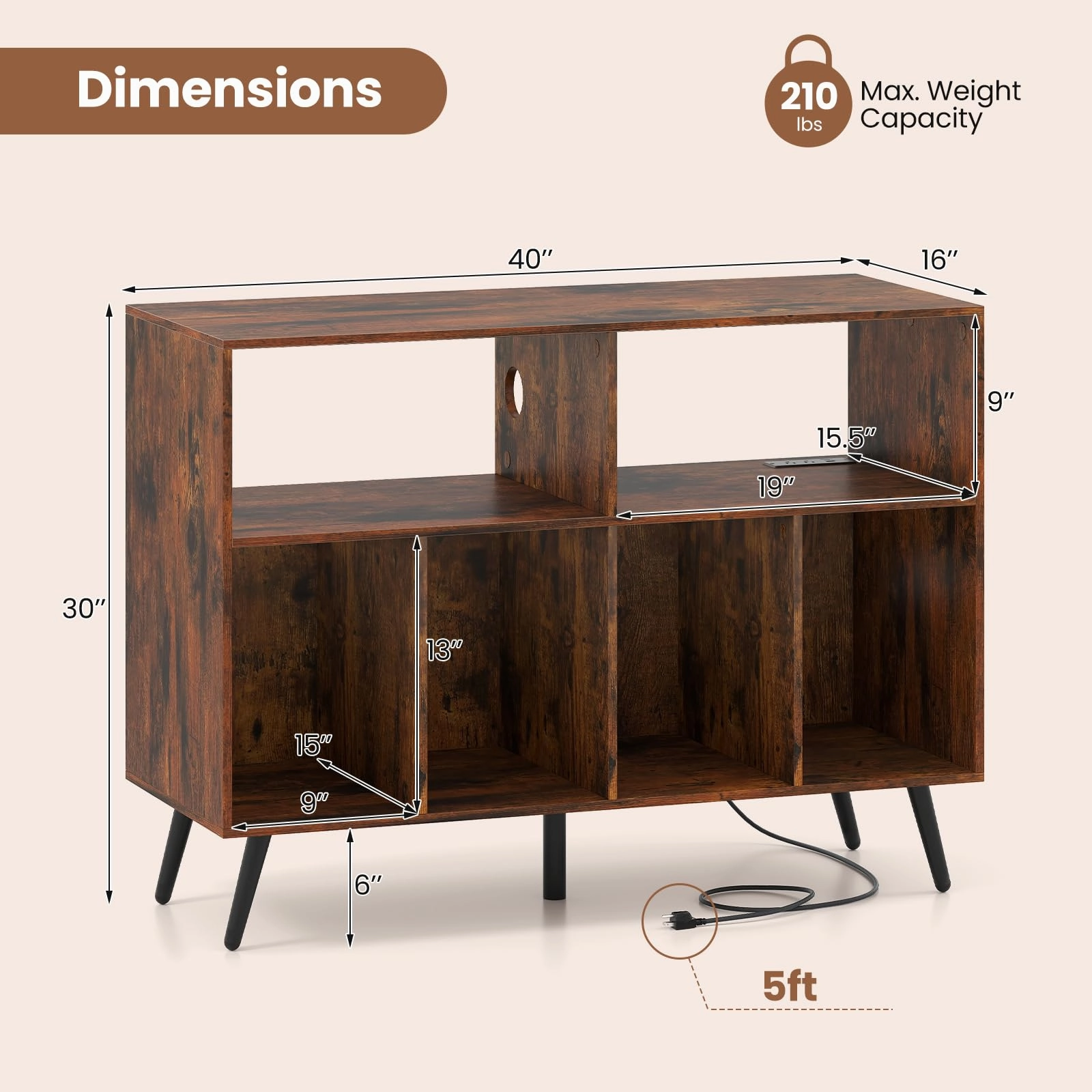 Giantex Large Record Player Stand with Charging Station
