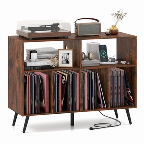 Giantex Large Record Player Stand with Charging Station throw pillow, fuzzy blanket