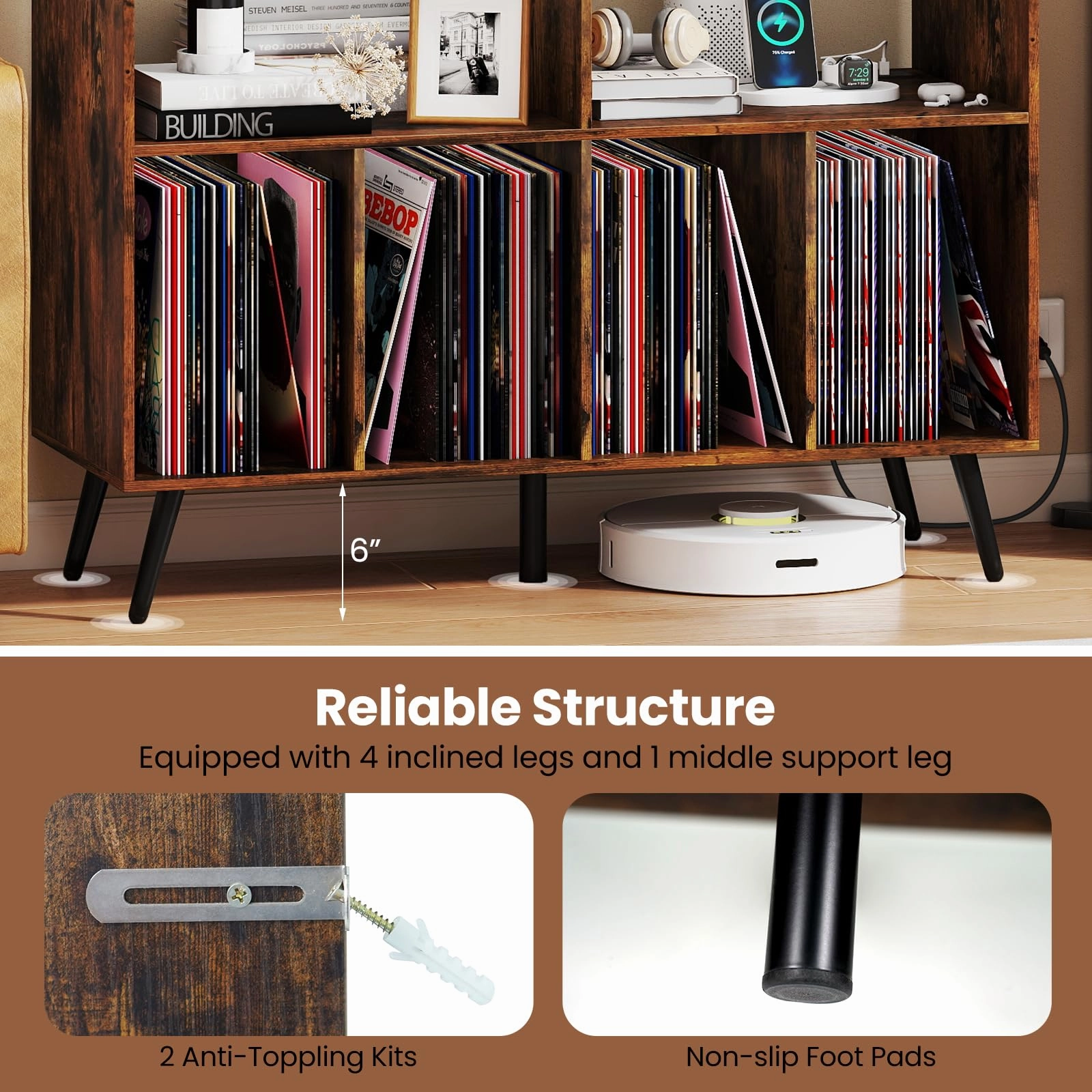 Giantex Large Record Player Stand with Charging Station