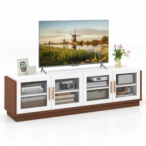 Giantex Large TV Stand for TVs up to 75, Entertainment Center with 4 Tempered Glass Doors doormat, welcome mat
