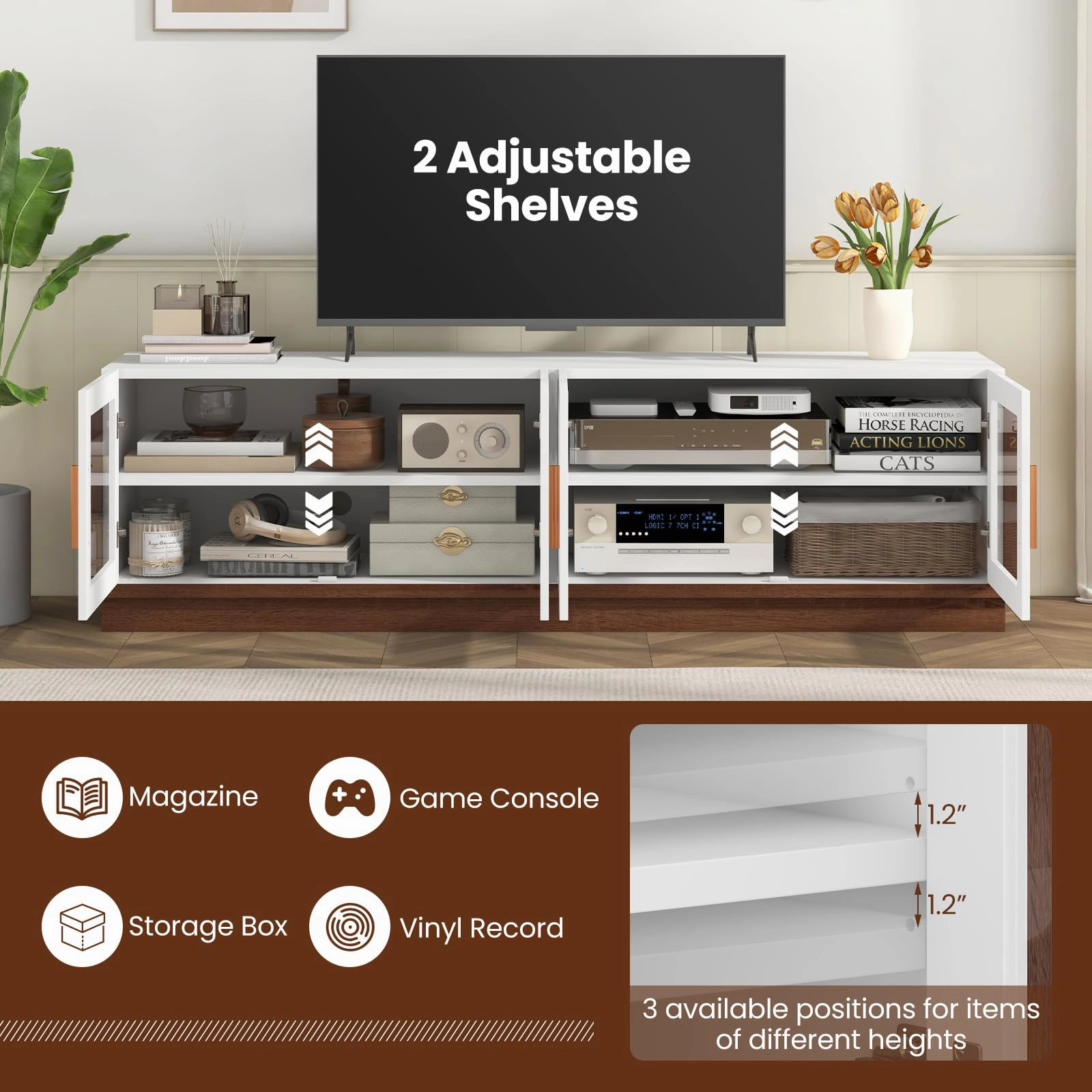 Giantex Large TV Stand for TVs up to 75, Entertainment Center with 4 Tempered Glass Doors