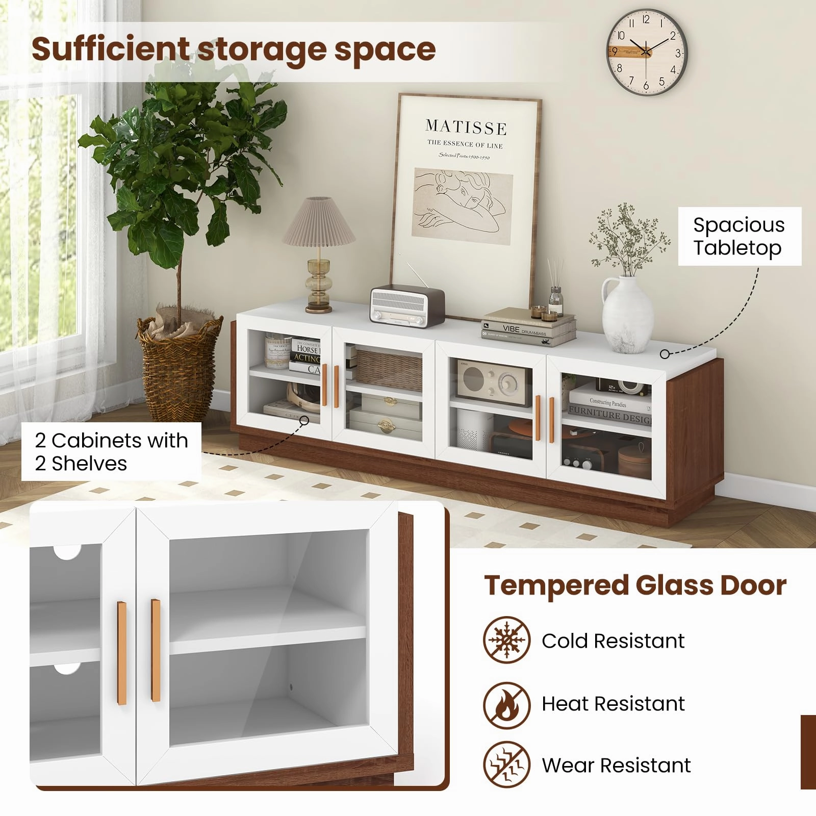 Giantex Large TV Stand for TVs up to 75, Entertainment Center with 4 Tempered Glass Doors