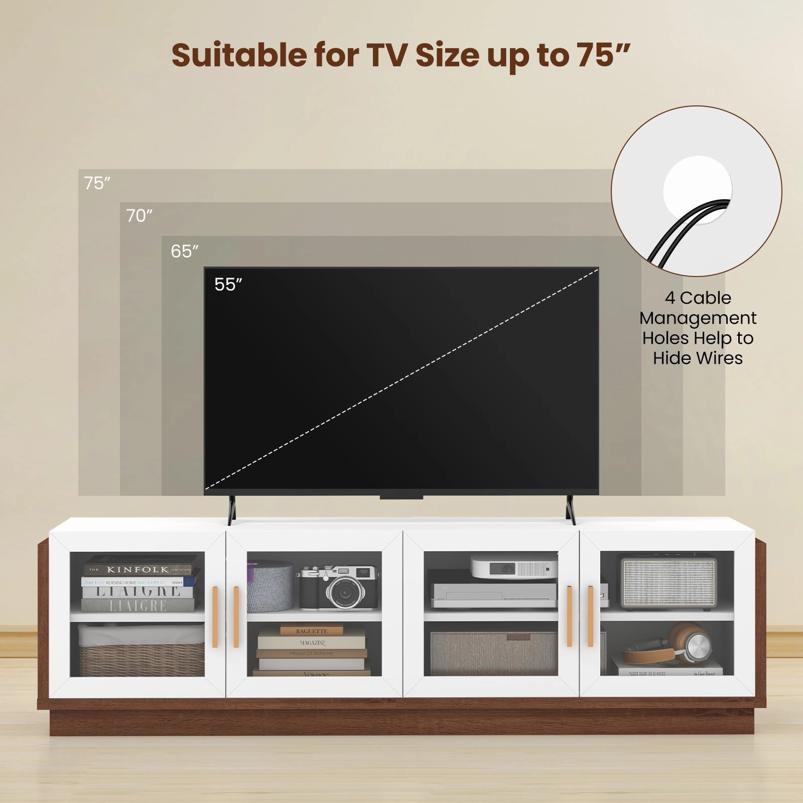 Giantex Large TV Stand for TVs up to 75, Entertainment Center with 4 Tempered Glass Doors