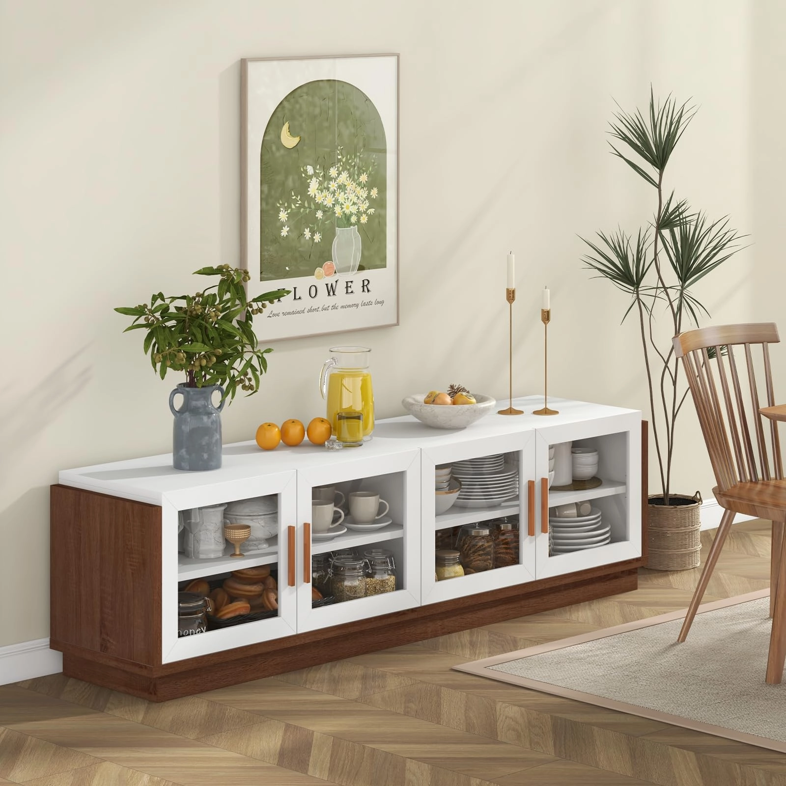 Giantex Large TV Stand for TVs up to 75, Entertainment Center with 4 Tempered Glass Doors