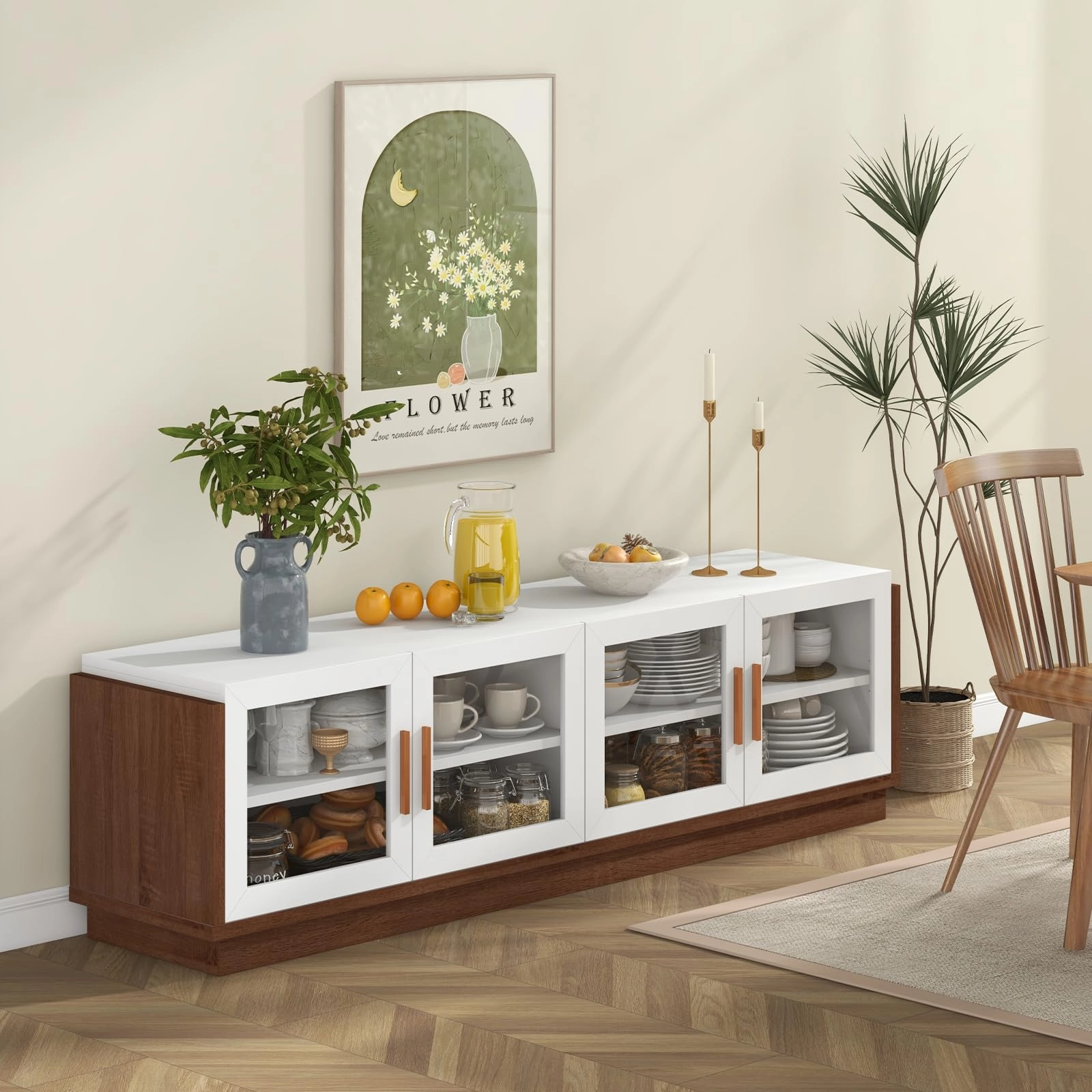Giantex Large TV Stand for TVs up to 75, Entertainment Center with 4 Tempered Glass Doors