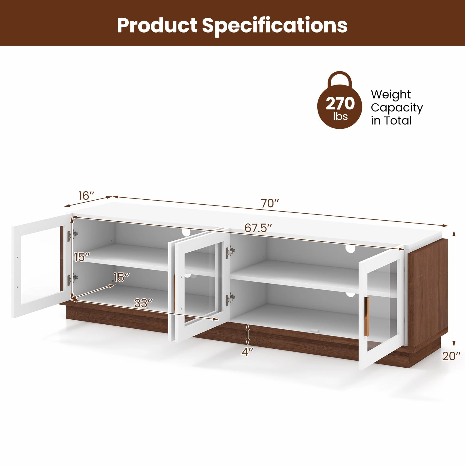 Giantex Large TV Stand for TVs up to 75, Entertainment Center with 4 Tempered Glass Doors