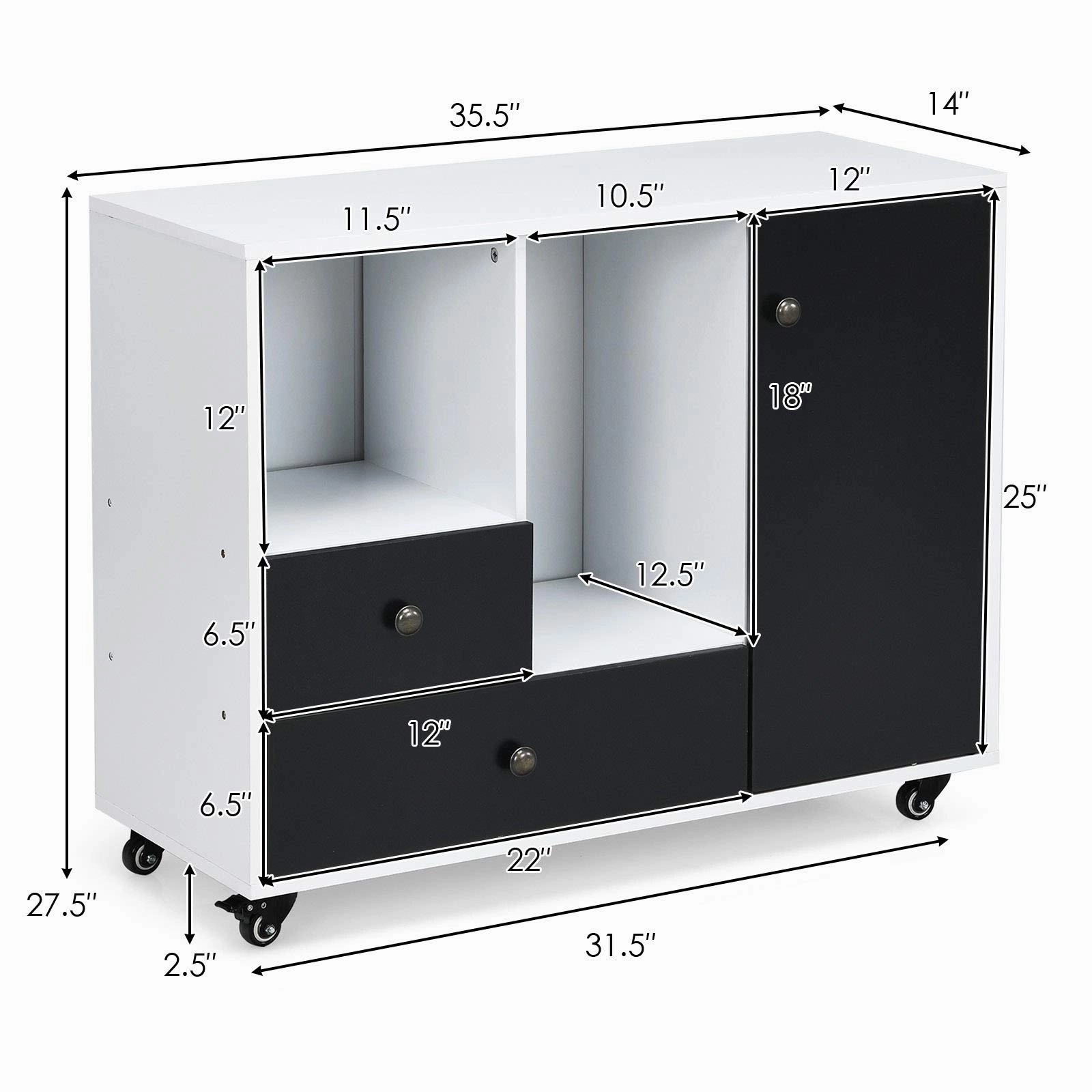 Giantex Lateral File Cabinet 2 Drawer Printer Stand, Rolling Storage Office Cabinet with Lockable Wheels