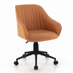 Giantex Leather Office Chair Brown, Mid Century Desk Chair with Wheels and Ergonomic Armrests office supplies, stationery