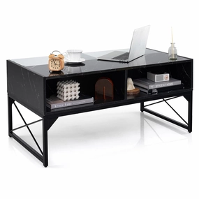 Giantex LED Coffee Table, High Gloss Coffee Tables with 4 Storage Cubes console table, hallway table