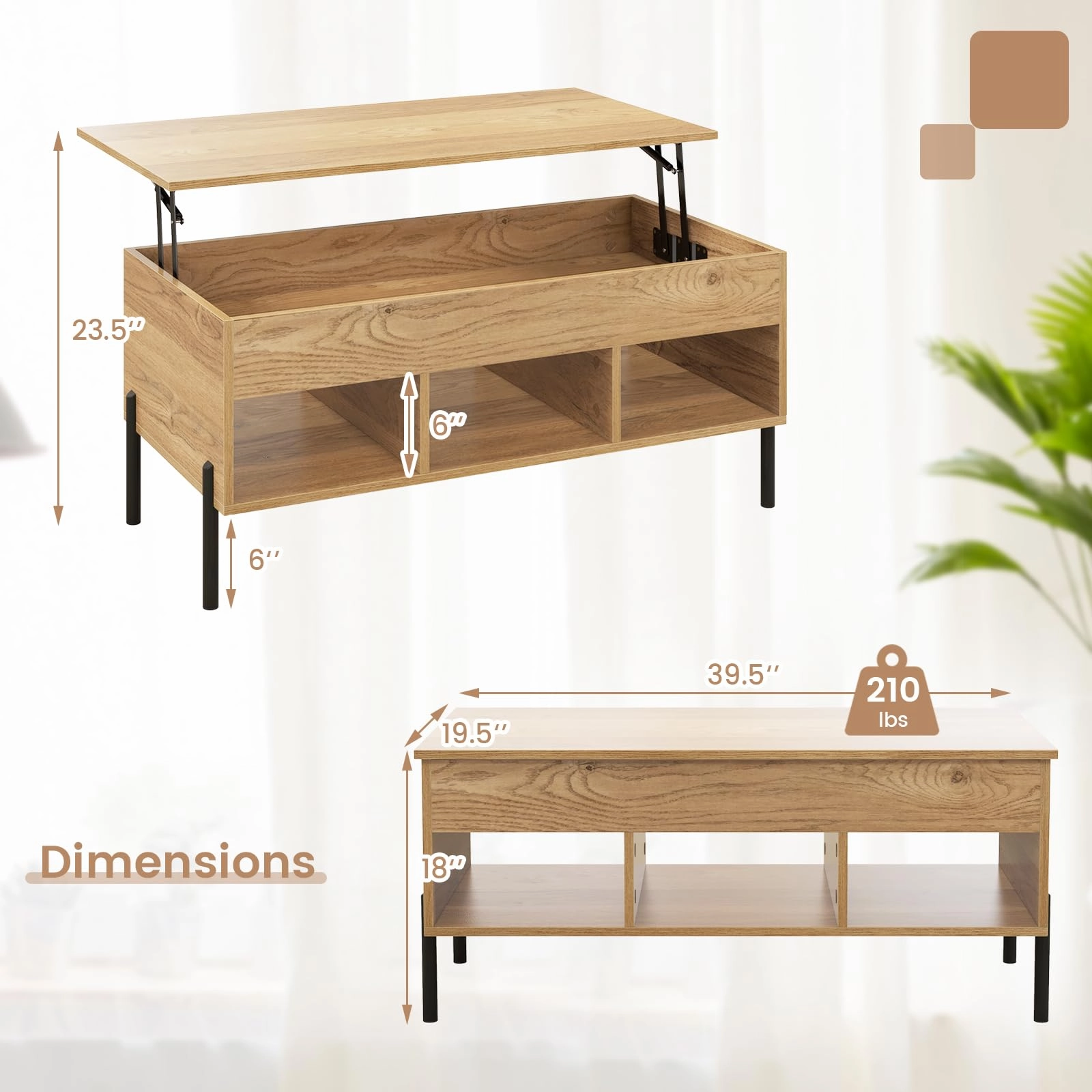 Giantex Lift Top Coffee Table - Living Room Center Table with Lifting Tabletop, Natural