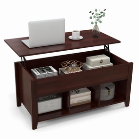 Giantex Lift Top Coffee Table - Rectangular Wooden Table w/Hidden Compartment & Open Storage Shelves throw pillow, fuzzy blanket