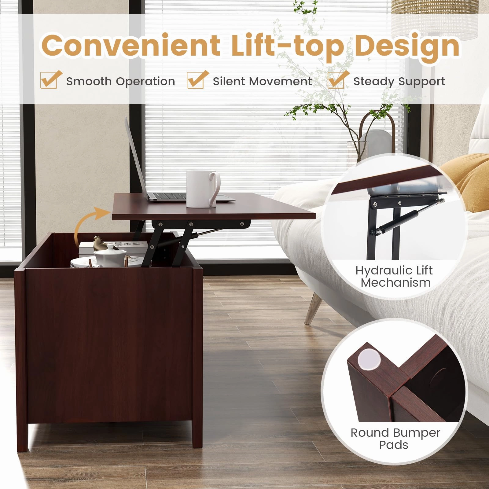 Giantex Lift Top Coffee Table - Rectangular Wooden Table w/Hidden Compartment & Open Storage Shelves