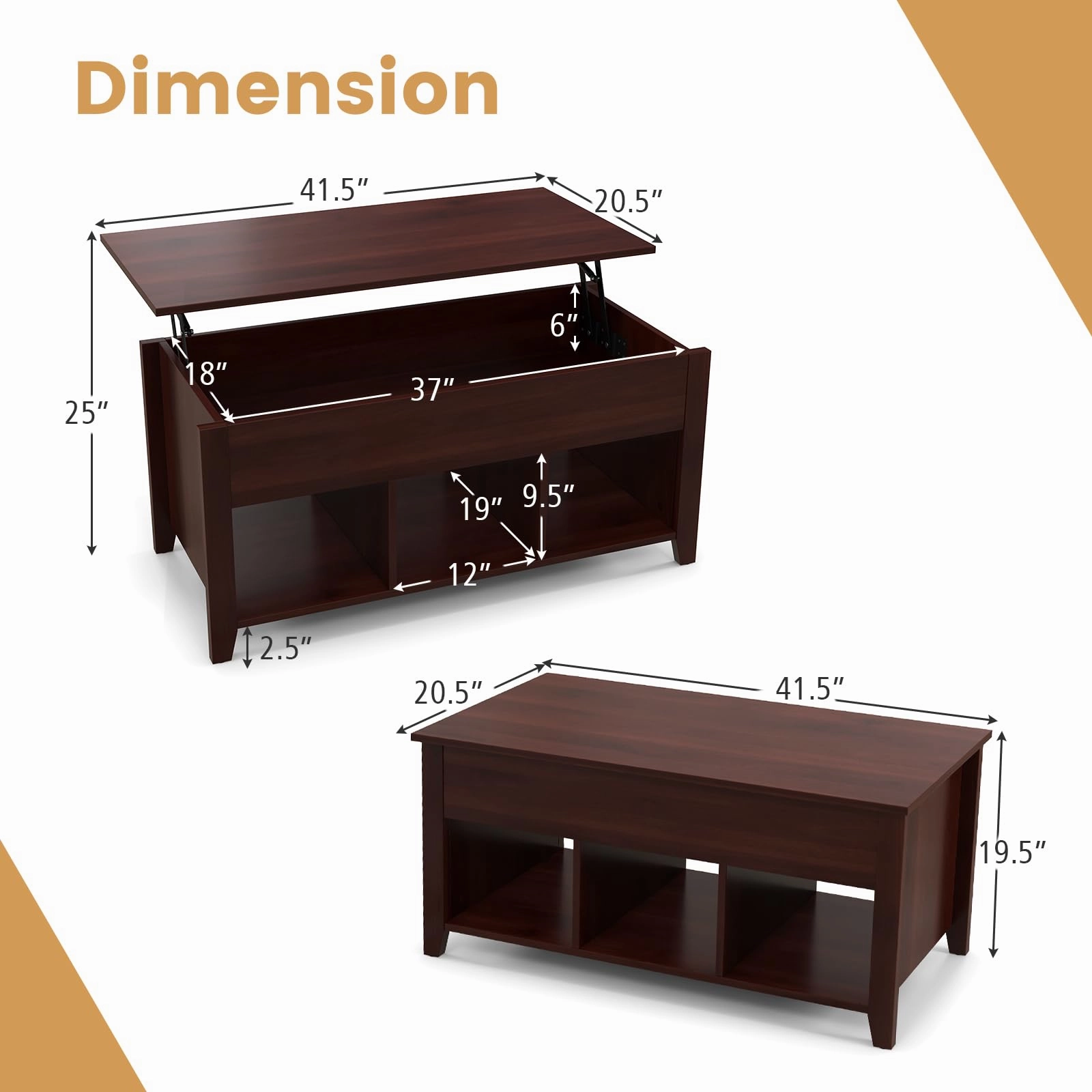 Giantex Lift Top Coffee Table - Rectangular Wooden Table w/Hidden Compartment & Open Storage Shelves