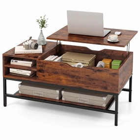 Giantex Lift Top Coffee Table, Coffee Table with Storage Shelf and Hidden Compartment throw pillow, fuzzy blanket