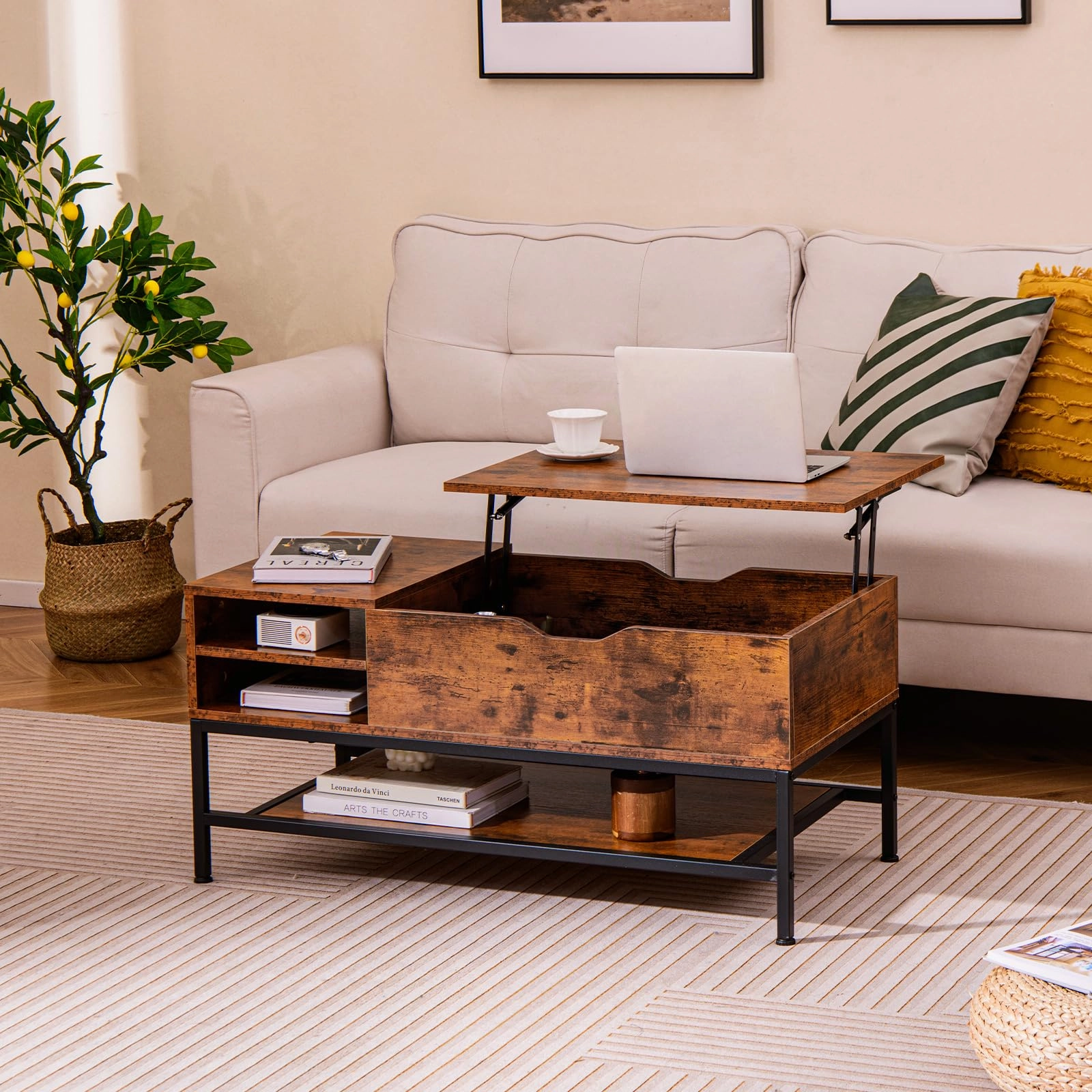 Giantex Lift Top Coffee Table, Coffee Table with Storage Shelf and Hidden Compartment