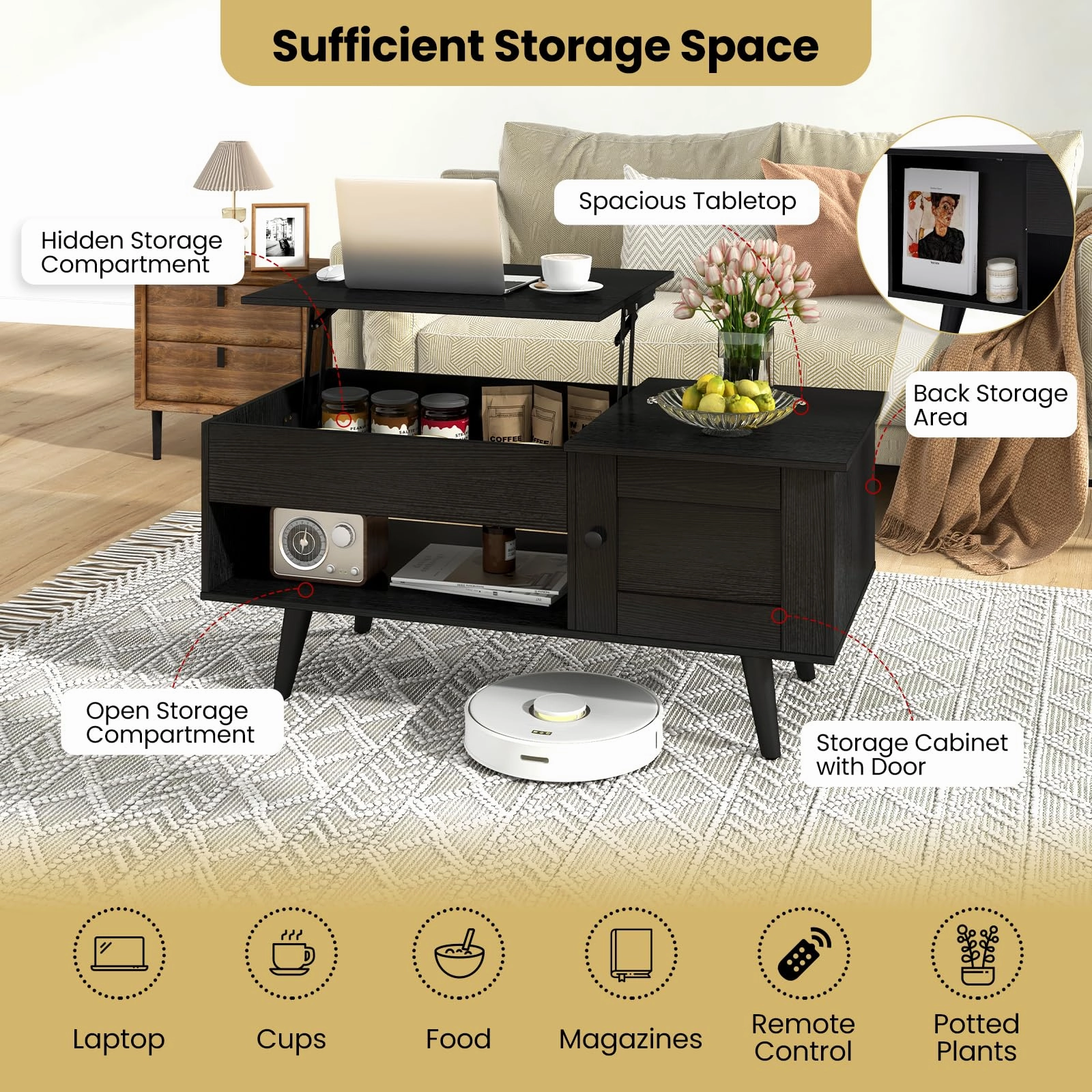 Giantex Lift Top Coffee Table, Modern Cocktail Table with Hidden Compartment, Open Shelf & Cabinet