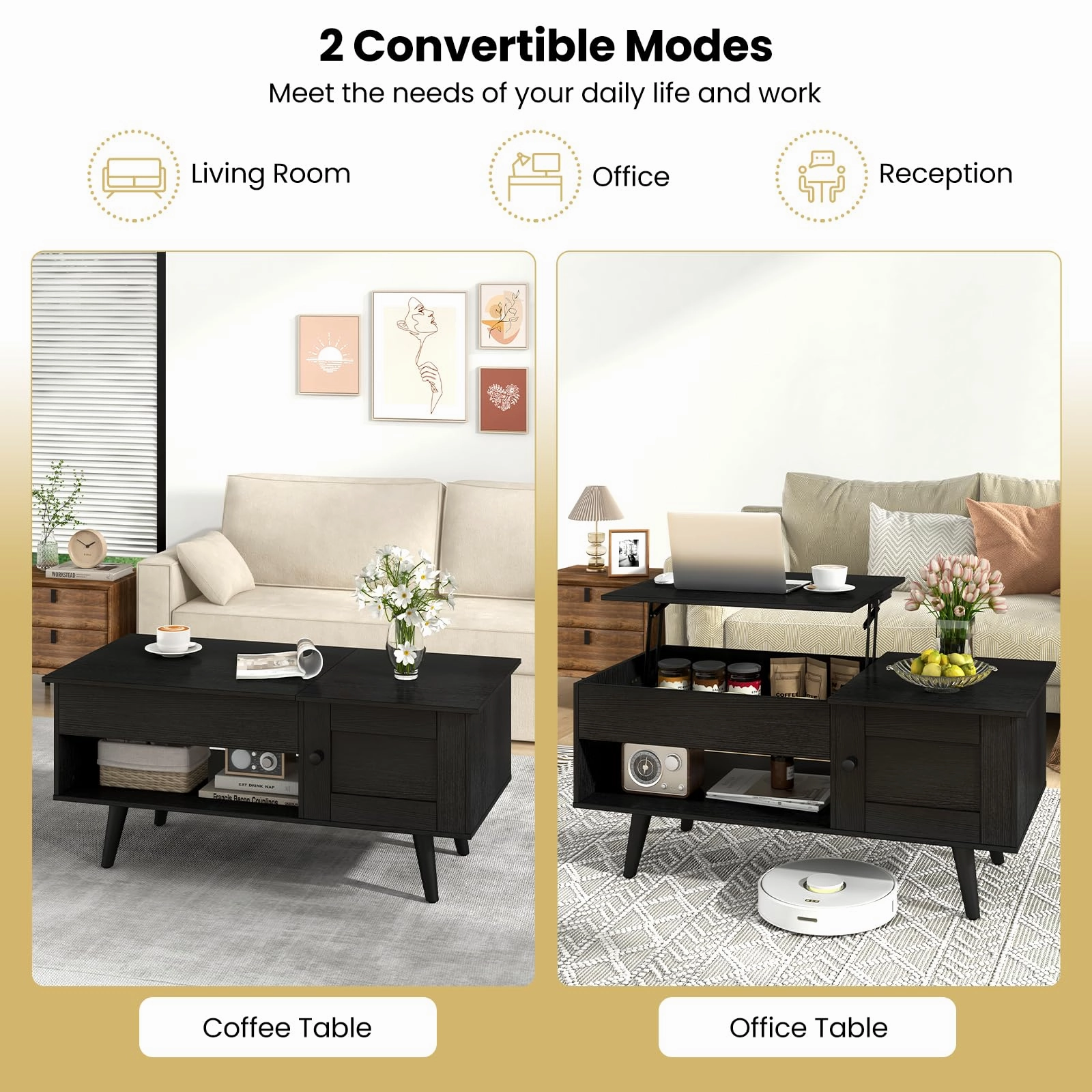 Giantex Lift Top Coffee Table, Modern Cocktail Table with Hidden Compartment, Open Shelf & Cabinet