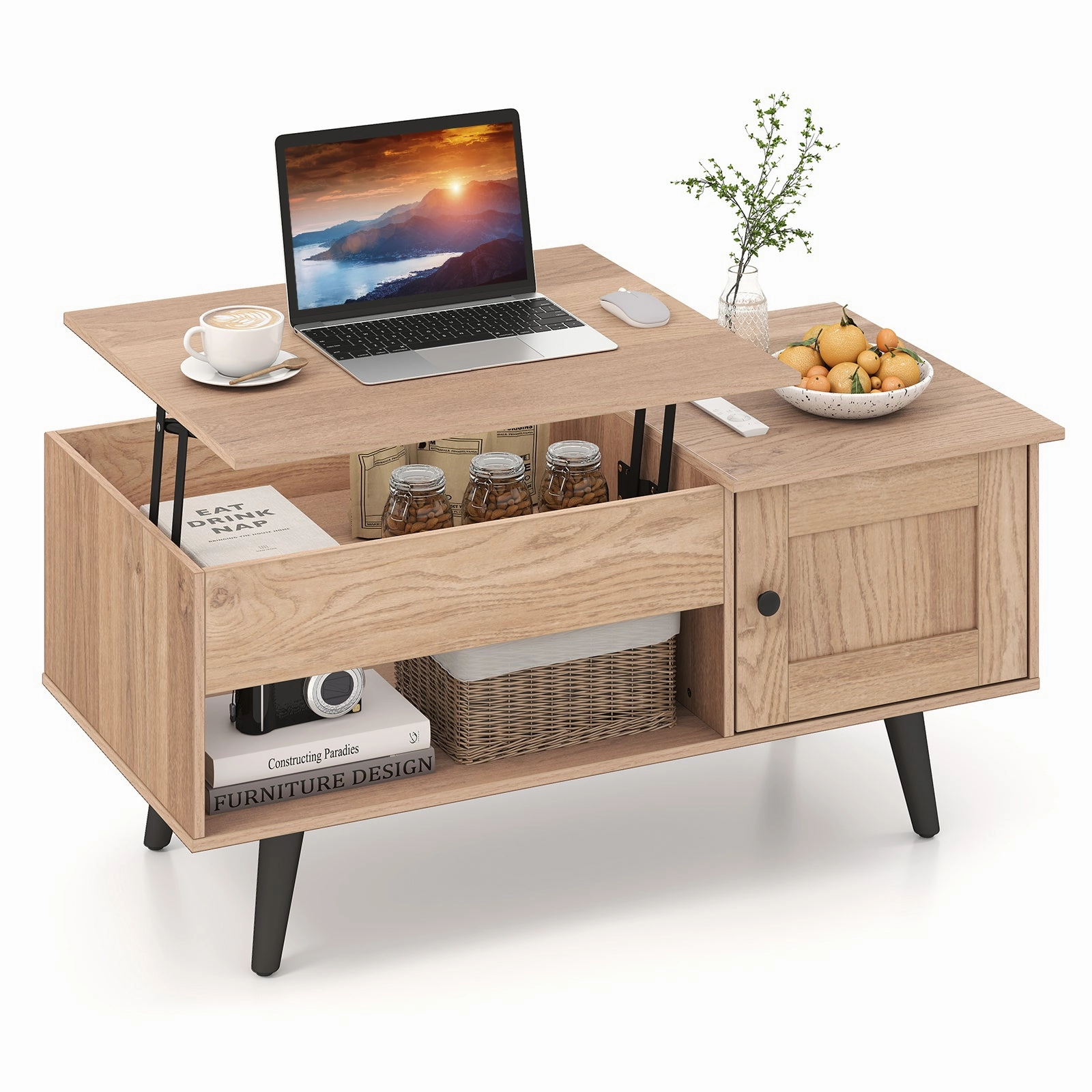 Giantex Lift Top Coffee Table, Modern Cocktail Table with Hidden Compartment, Open Shelf & Cabinet